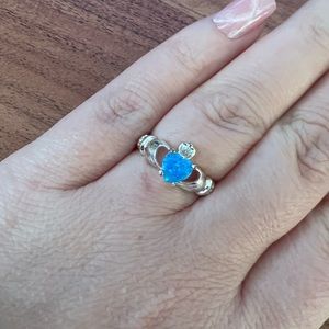Blue opal claddagh ring